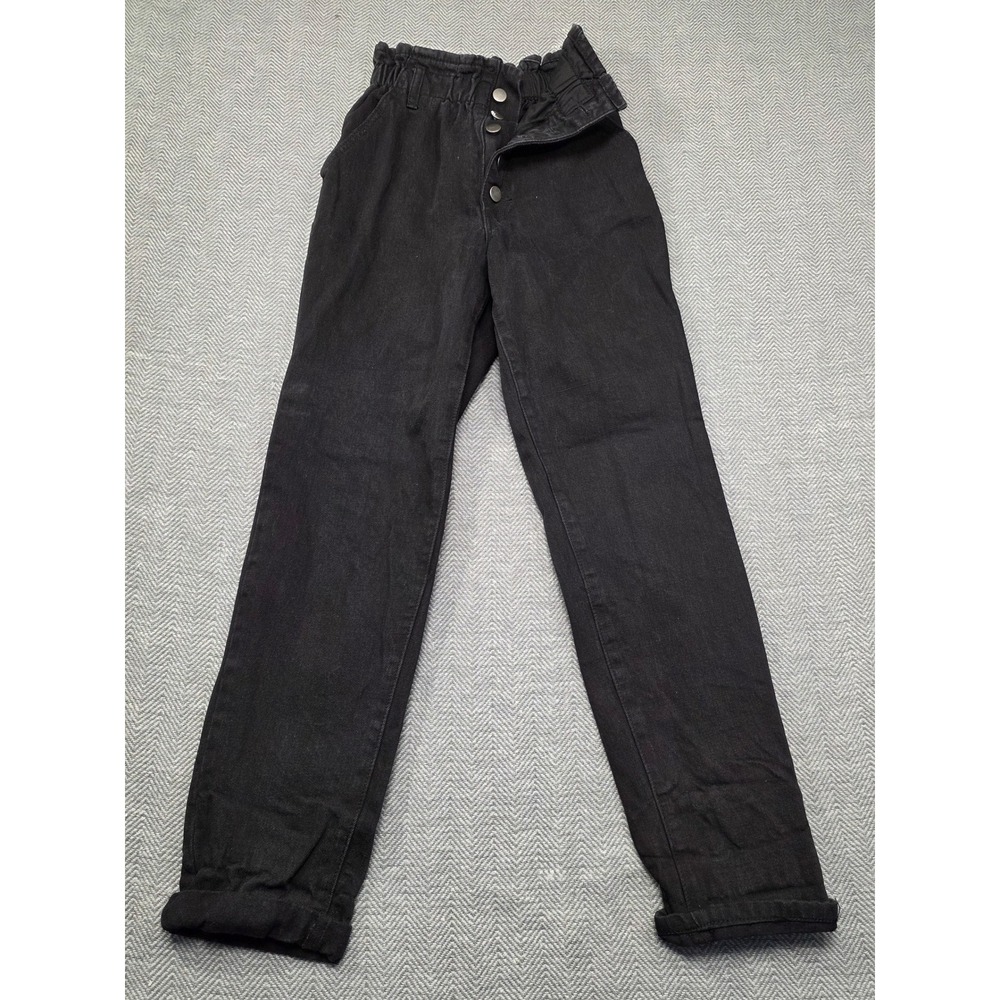 Forever 21 Womens XS Paperbag Waist Jean Black High Rise Button Fly Straight Leg